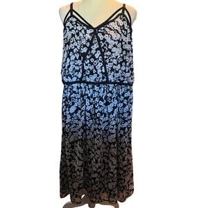 Lane Bryant Black & White Floral Chiffon Midi Dress, Plus Size 22/24